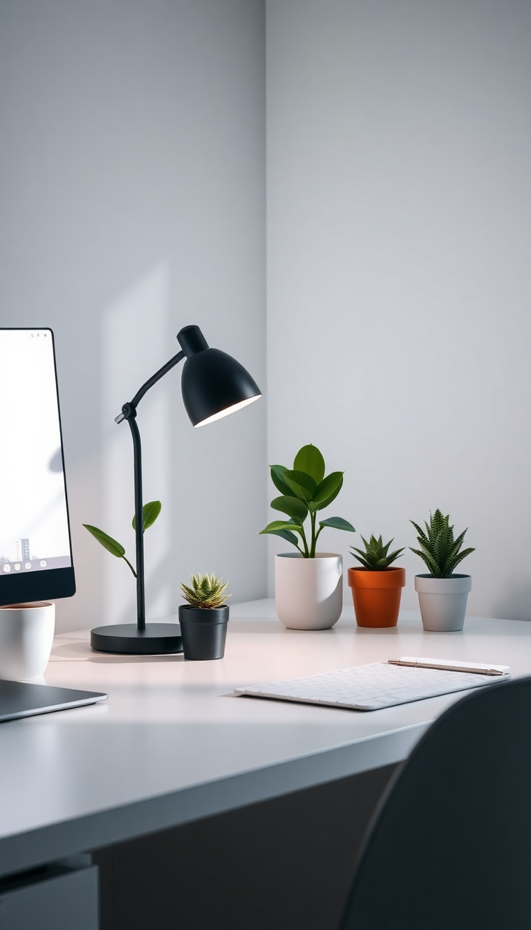 Minimalist Desk Setup Plants Morning Photorealistic Wallpaper