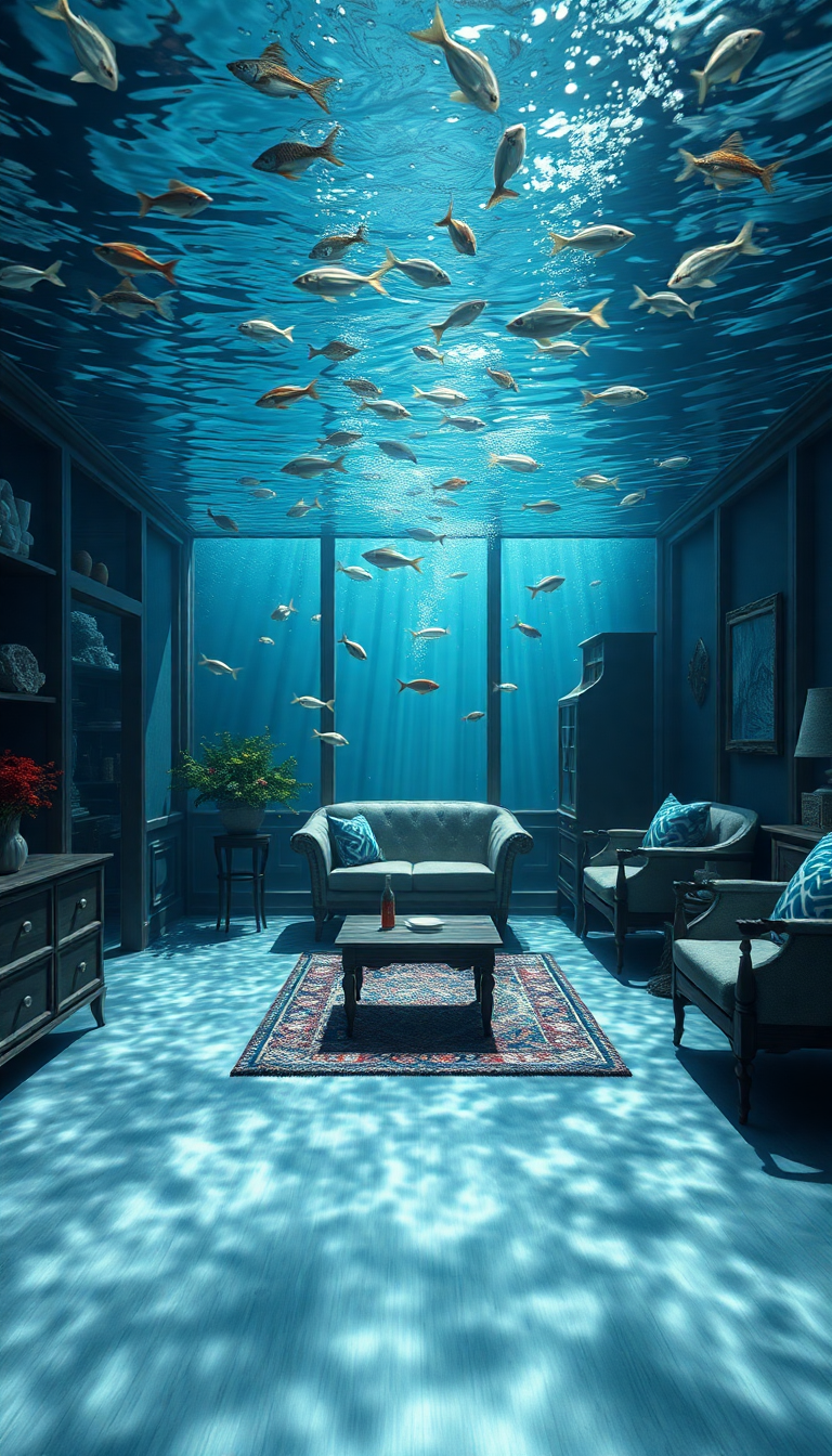 Room Underwater Furniture Floating Fish Digital art Wallpaper