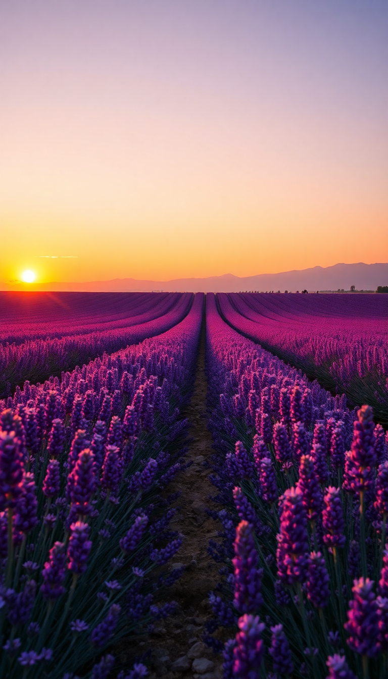Lavender Fields Provence Sunset Golden Photorealistic Wallpaper