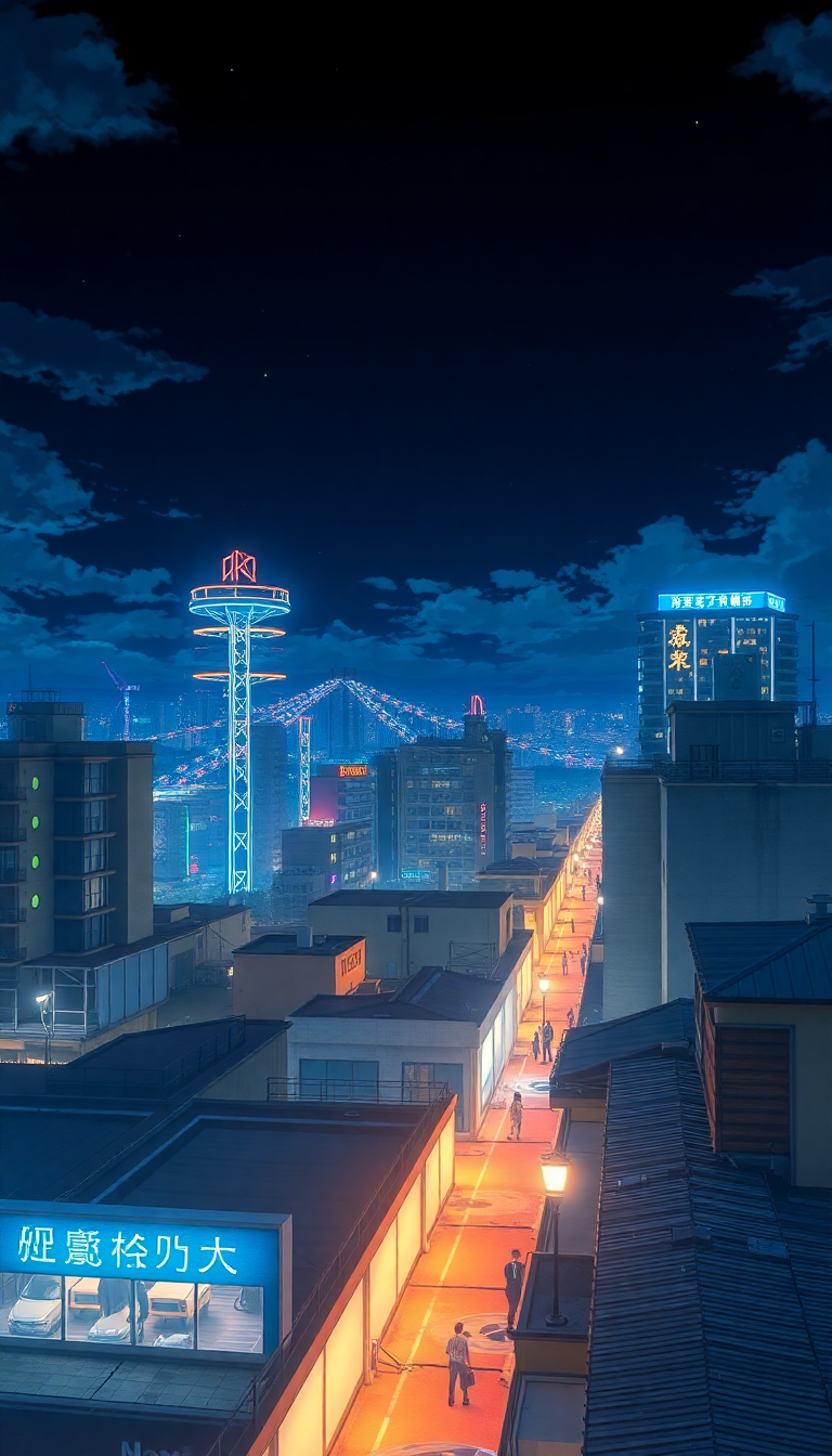 Rooftop At Night City Lights Anime Wallpaper