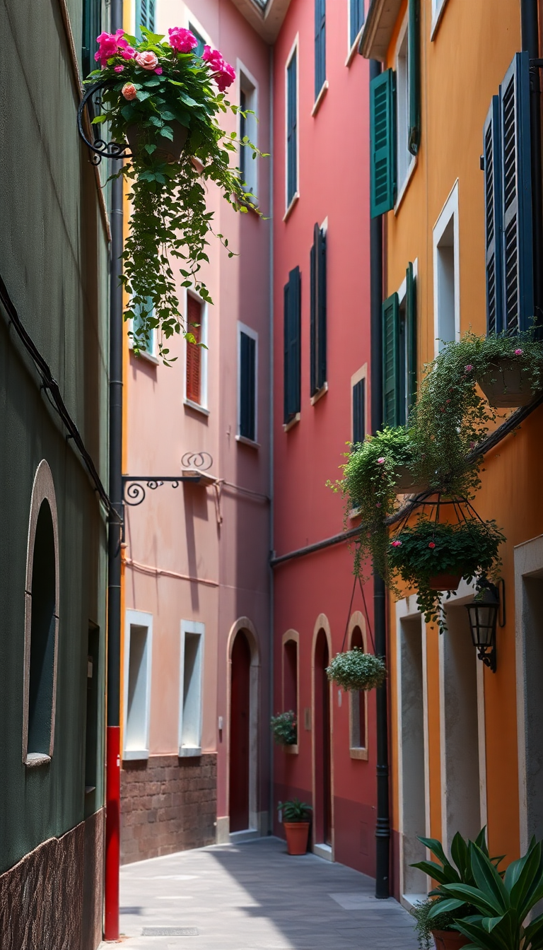 Colorful Buildings Hanging Plants Aesthetic New Wallpaper