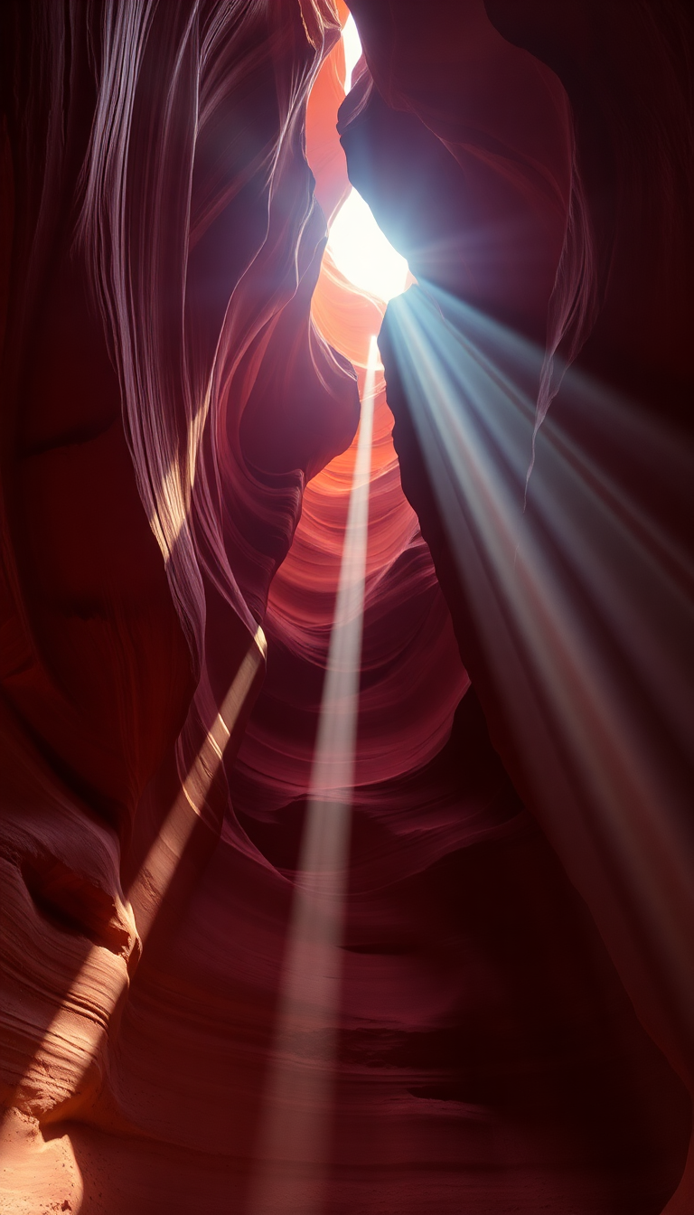 Slot Canyon Light Beam Hitting Photorealistic Wallpaper