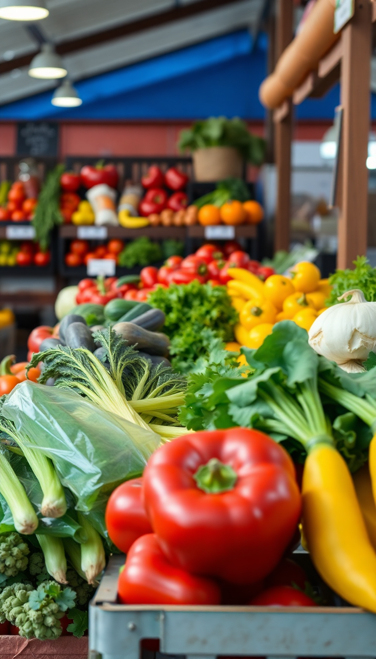 Misty Market Produce Colorful Vegetables Fresh Wallpaper