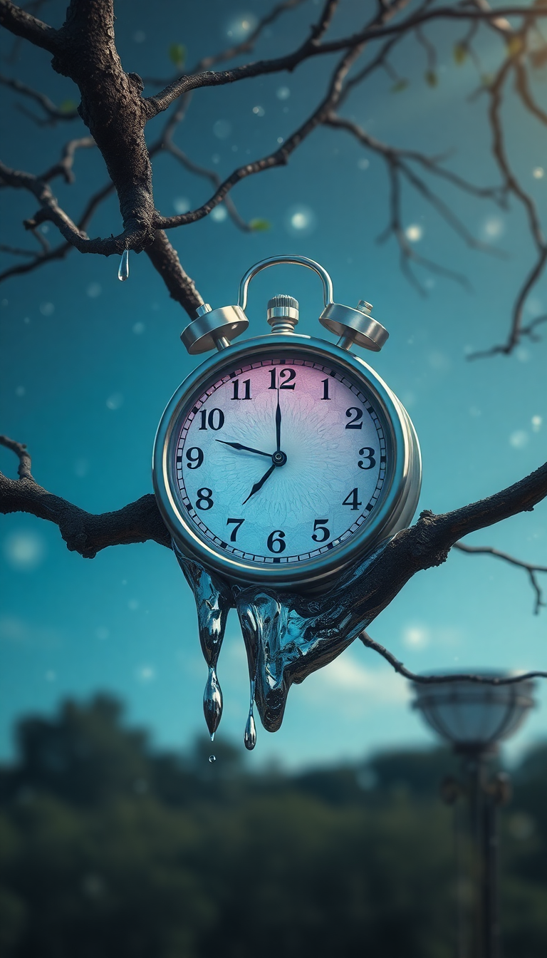 Melting Clock On Tree Branch Digital art Wallpaper