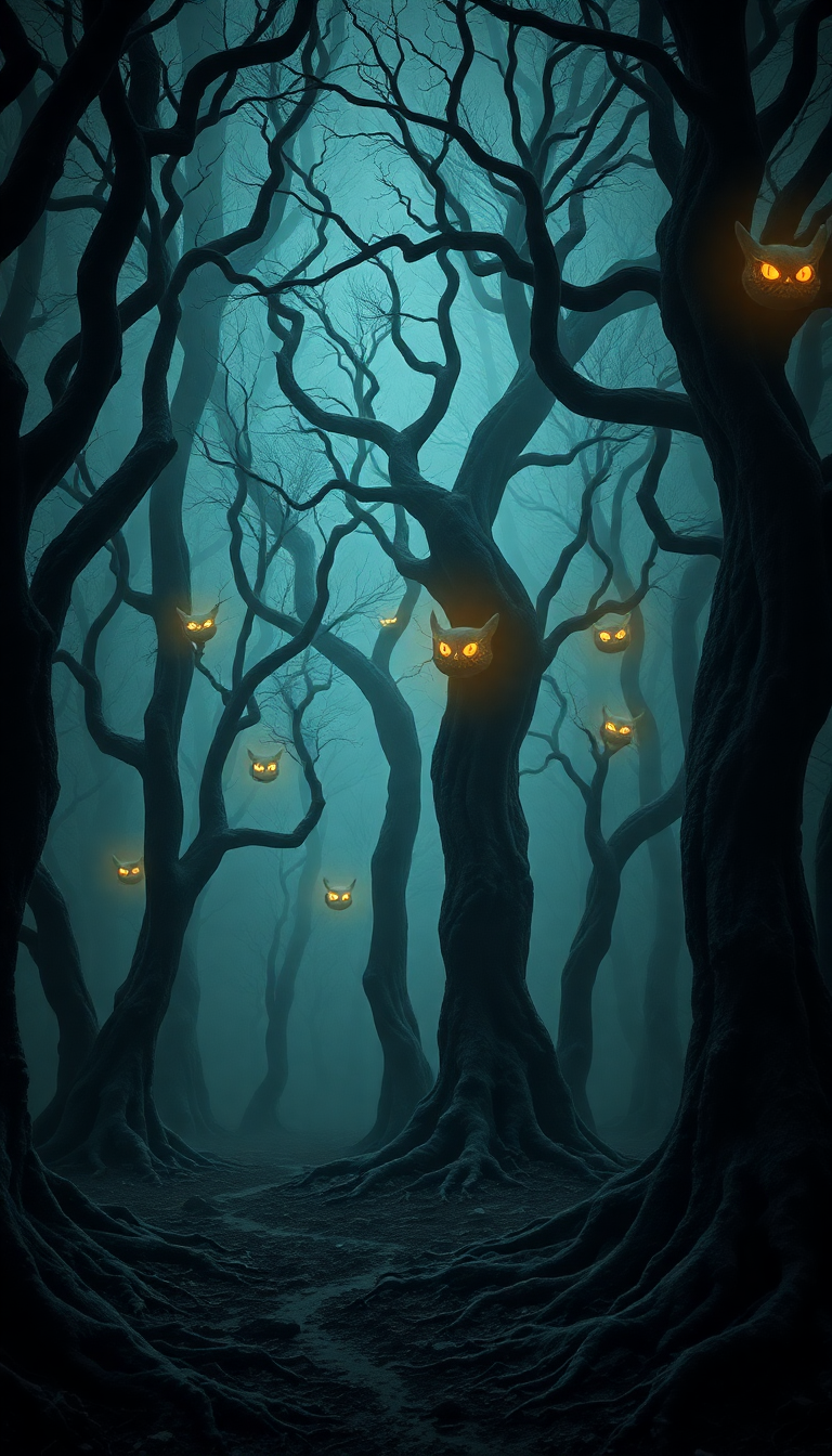 Dark Enchanted Forest Twisted Trees Digital art Wallpaper