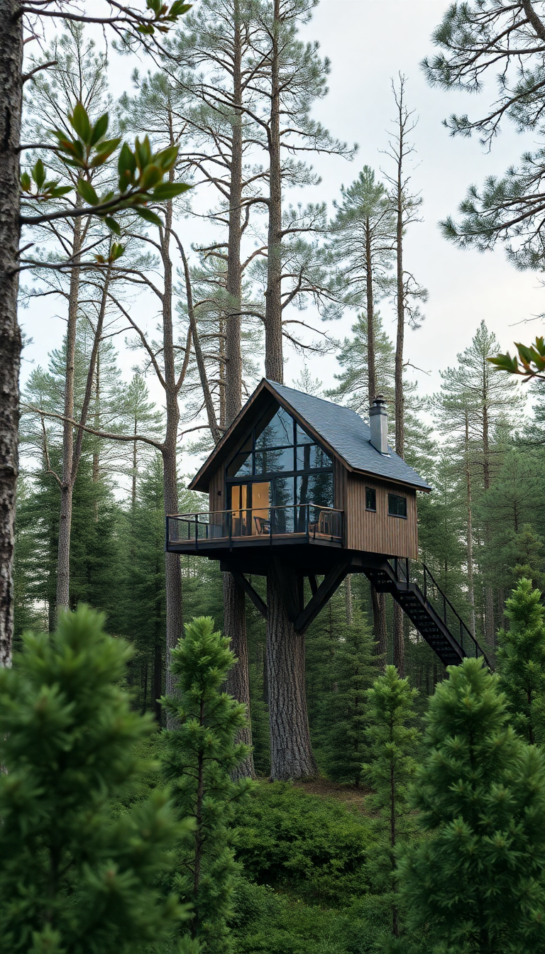 Treehouse Luxury Modern Design Forest Photorealistic Wallpaper