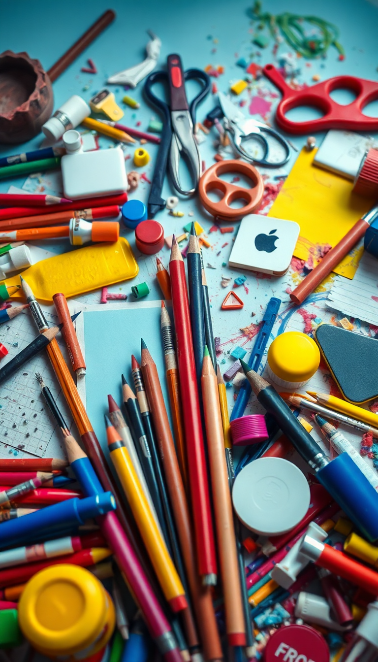 Art Supplies Scattered Creative Mess Photorealistic Wallpaper