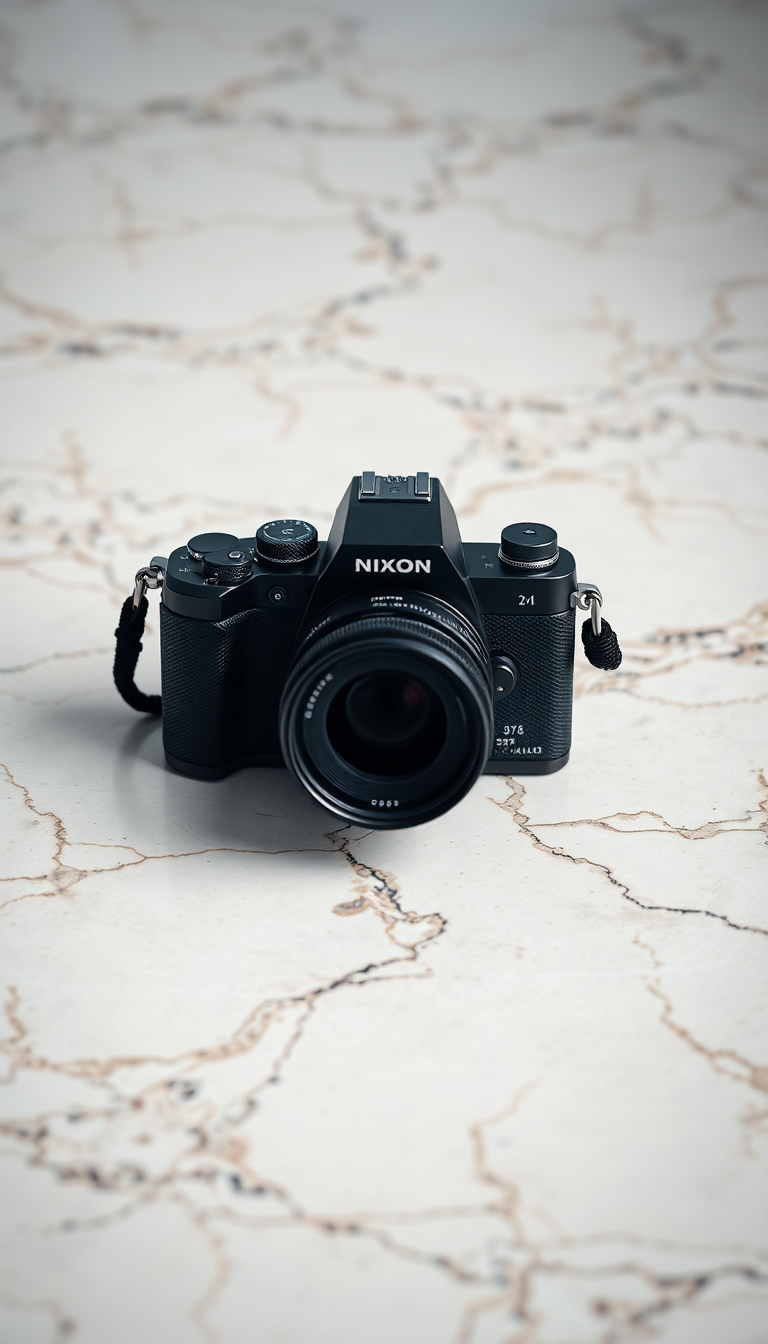 Film Camera On Marble Flatlay Photorealistic Wallpaper