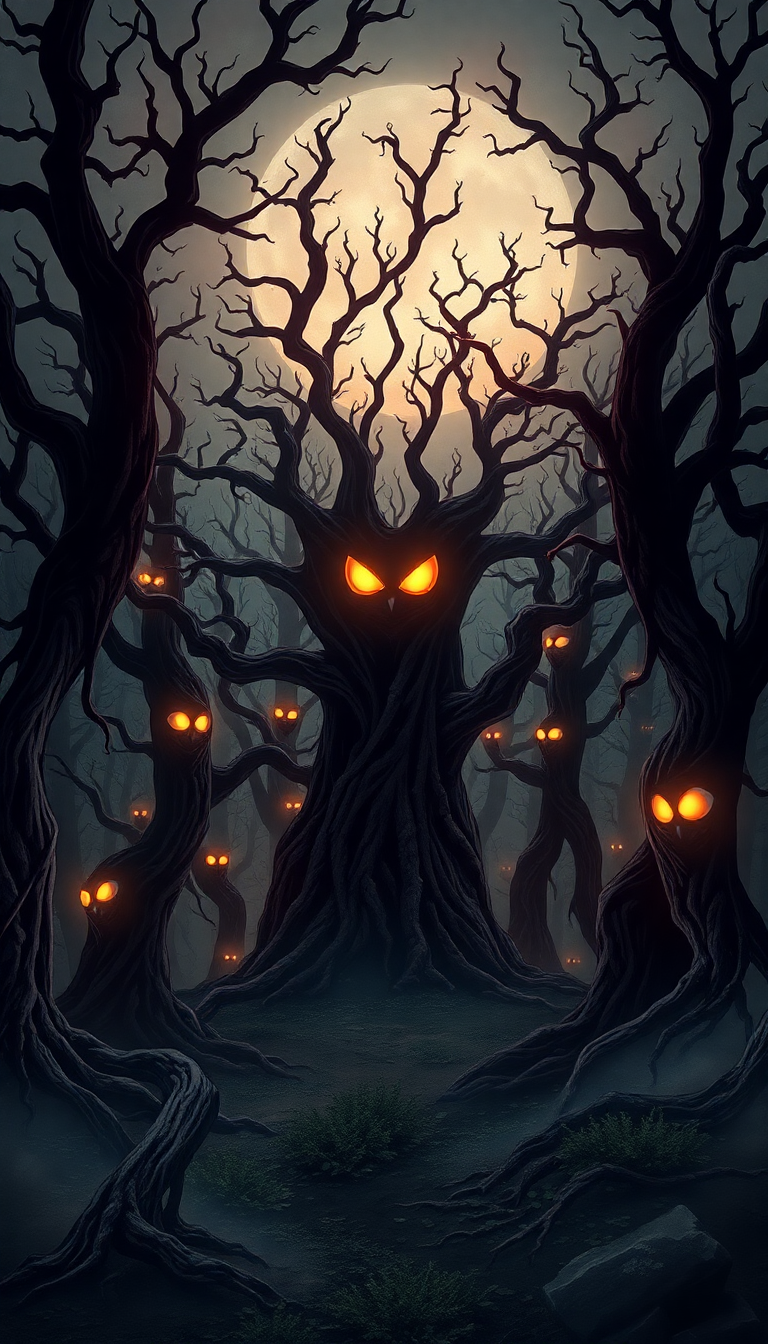 Dark Enchanted Forest Twisted Trees Digital art Wallpaper