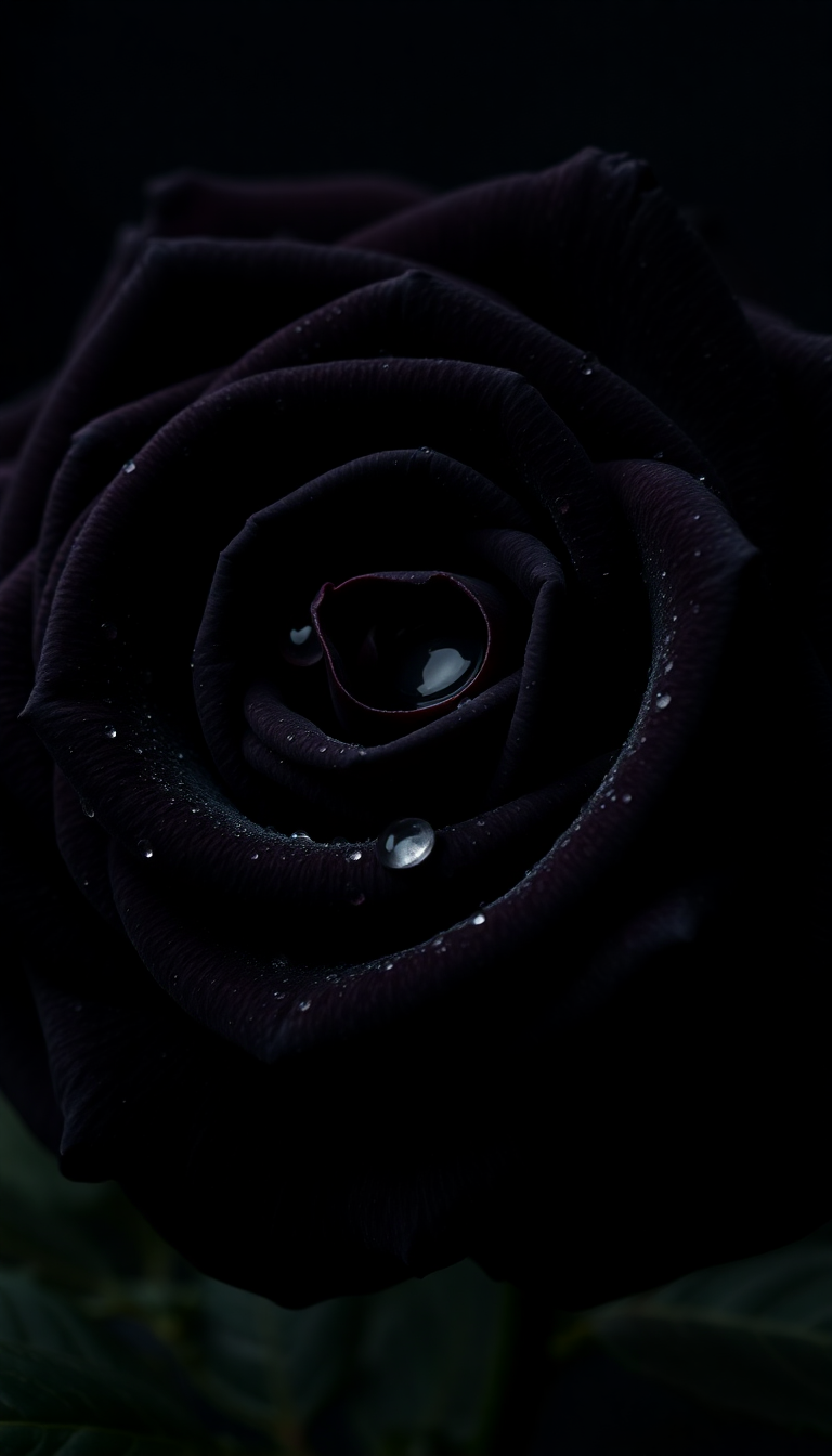 Black Rose With Water Droplets Photorealistic Wallpaper