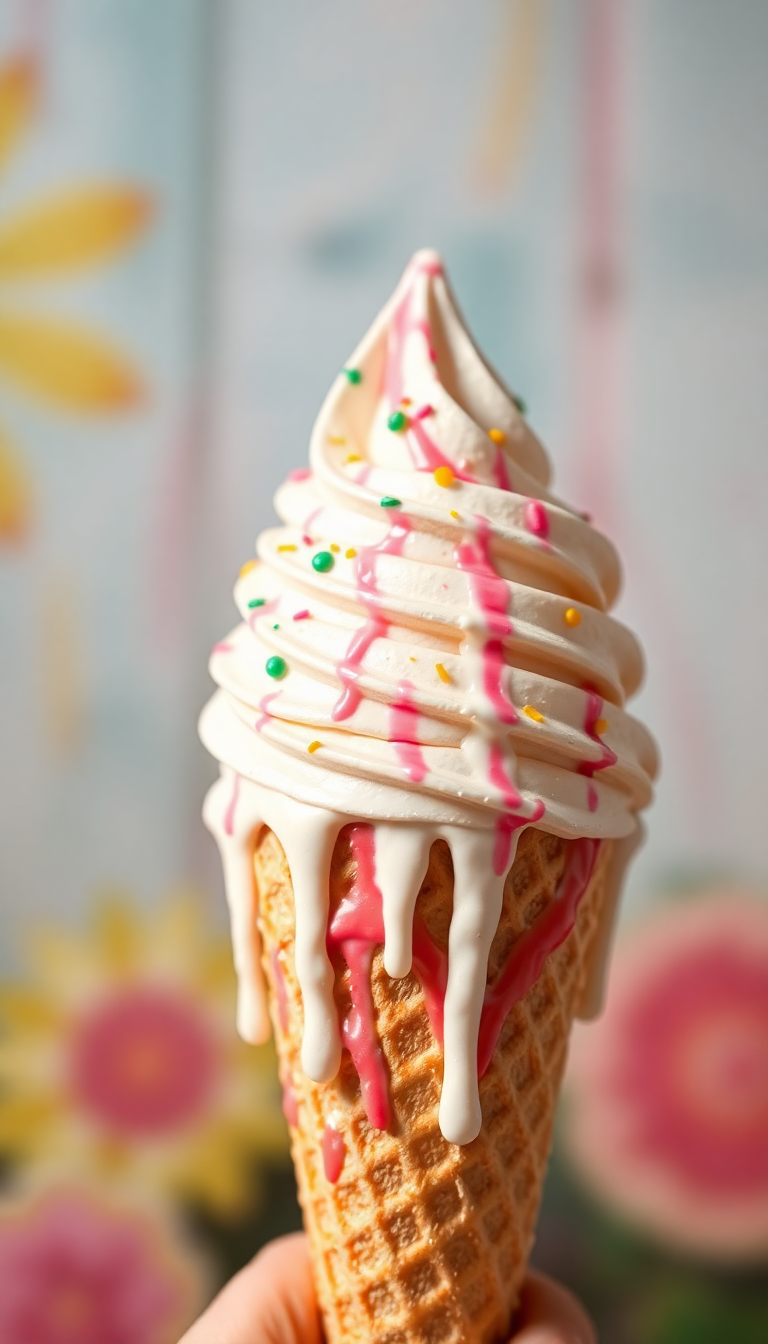 Ice Cream Cone Melting Summer Photorealistic Wallpaper