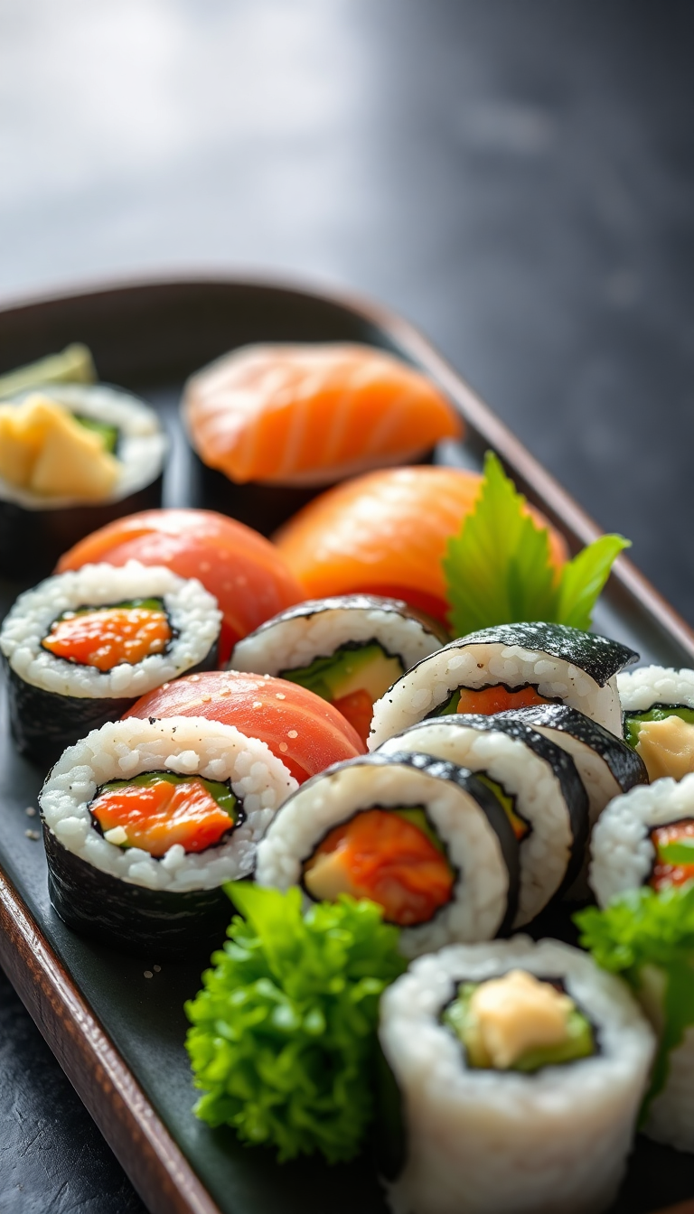 Fresh Sushi Arrangement Artistic Plating Photorealistic Wallpaper