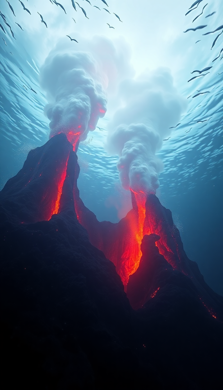 Underwater Volcano Vents Smoke Sea Photorealistic Wallpaper