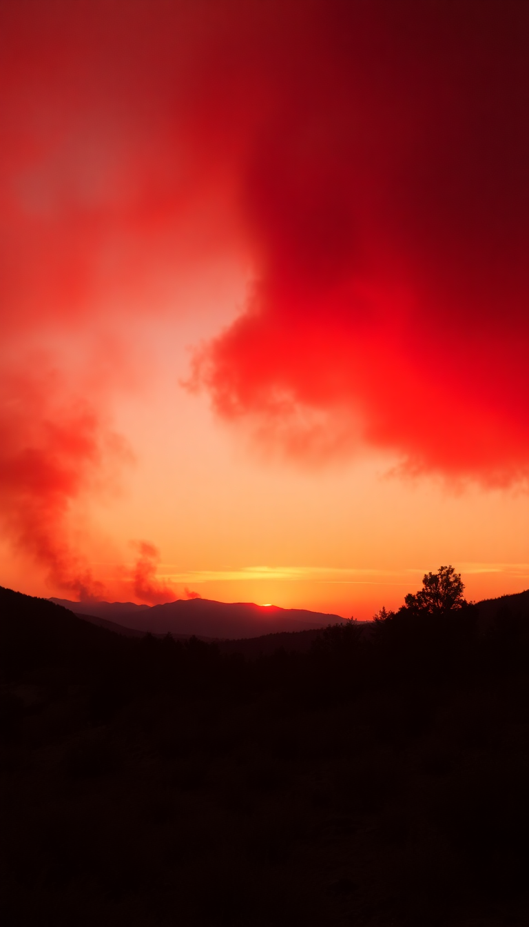Sunset After Wildfire Smoke Creating Photorealistic Wallpaper