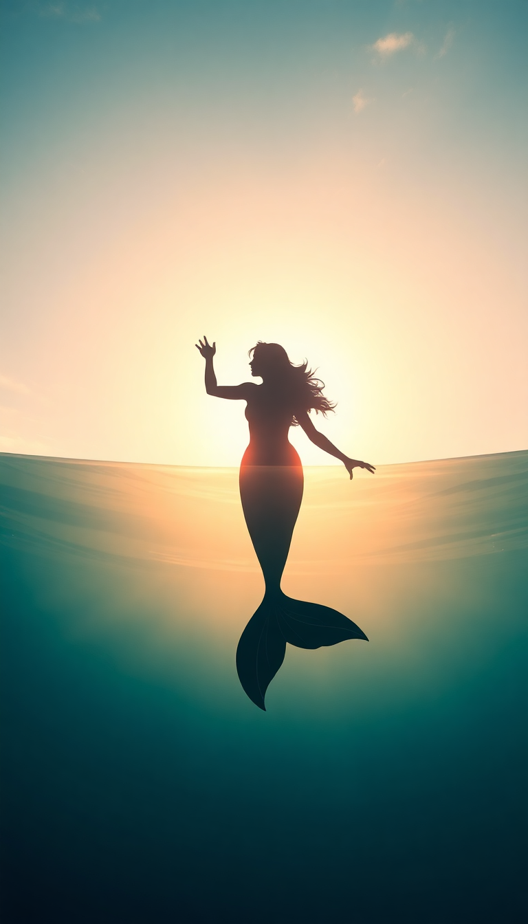 Mermaid Silhouette Swimming Toward Surface Digital art Wallpaper