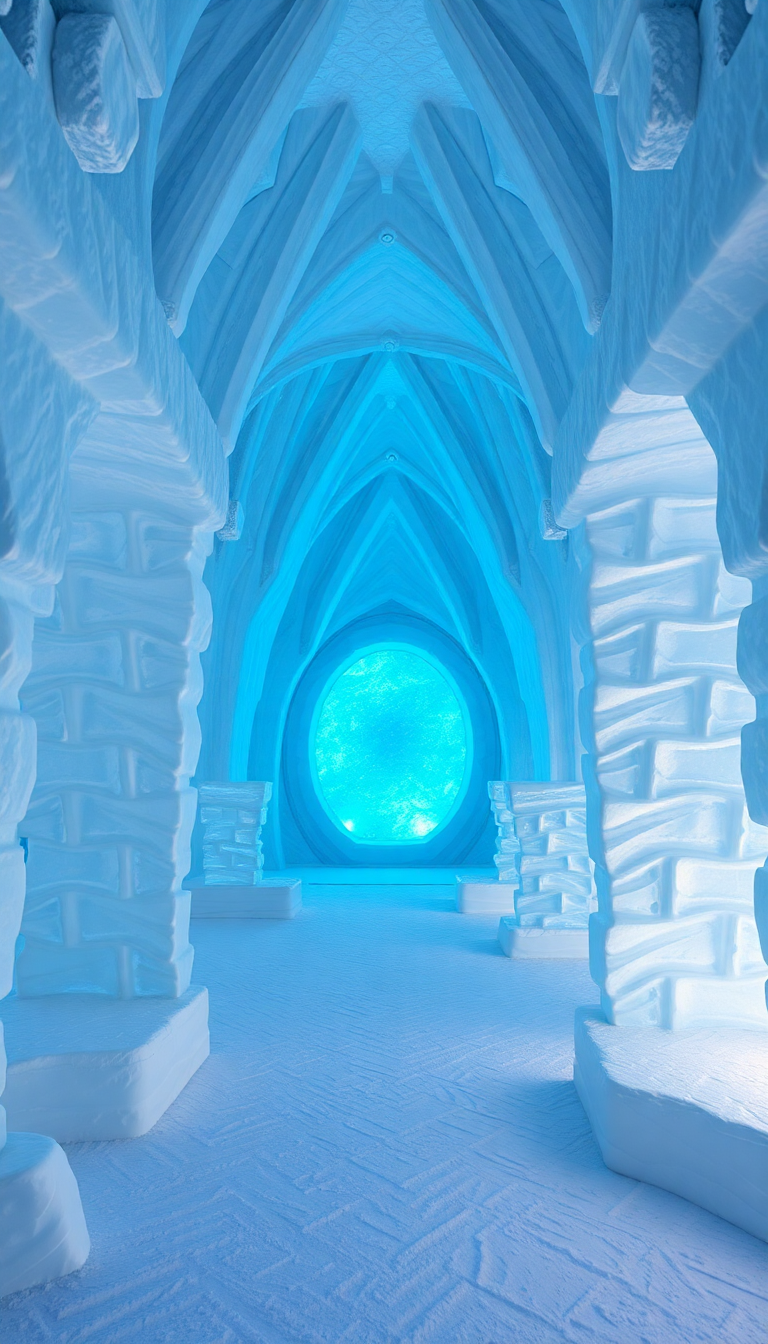 Ice Hotel Interior Frozen Sculptures Photorealistic Wallpaper