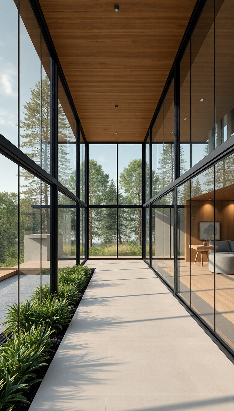 Modern Minimalist House Glass Walls Photorealistic Wallpaper