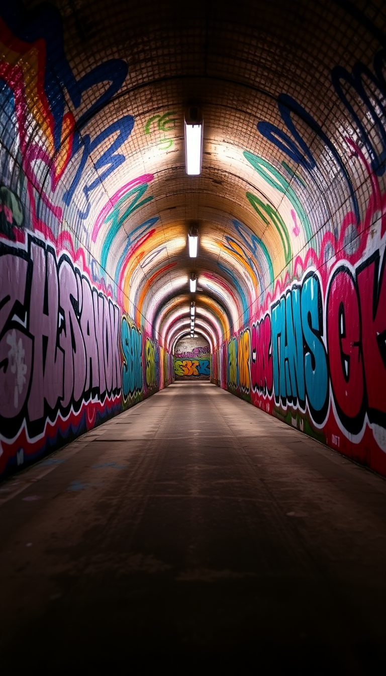 Graffiti Tunnel Perspective Vanishing Point Photorealistic Wallpaper