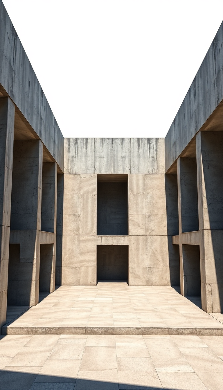 Brutalist Architecture Concrete Geometric Shadows Photorealistic Wallpaper
