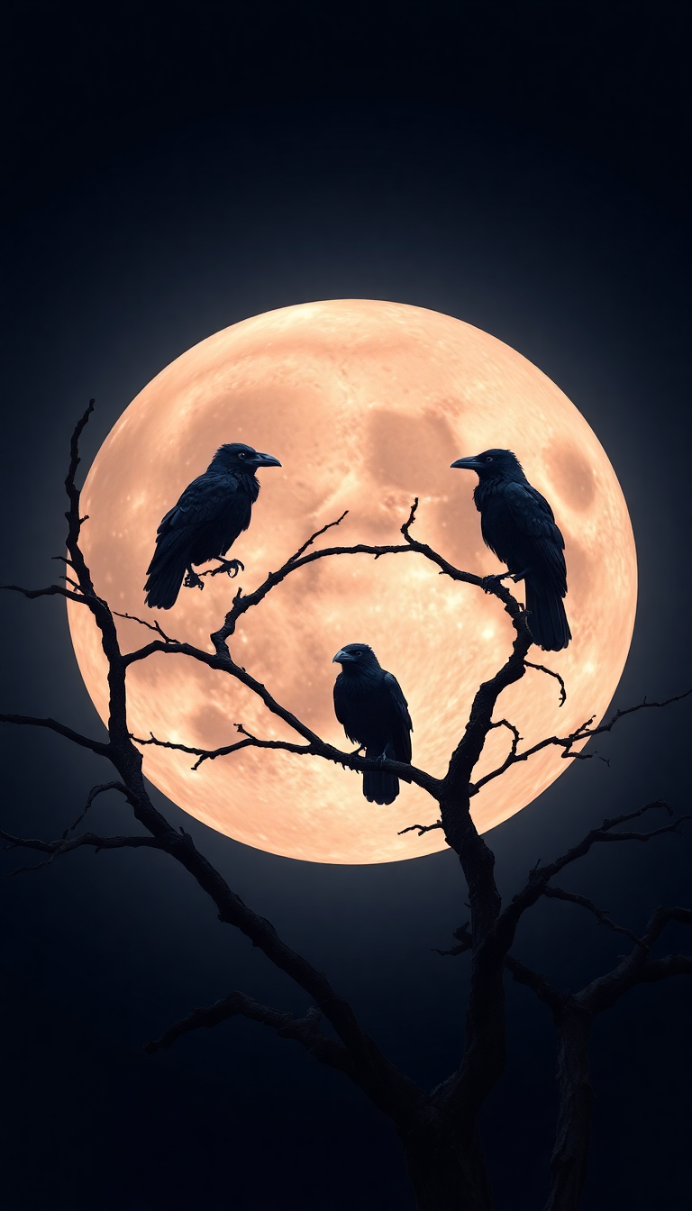 Ravens On Dead Tree Branches Digital art Wallpaper