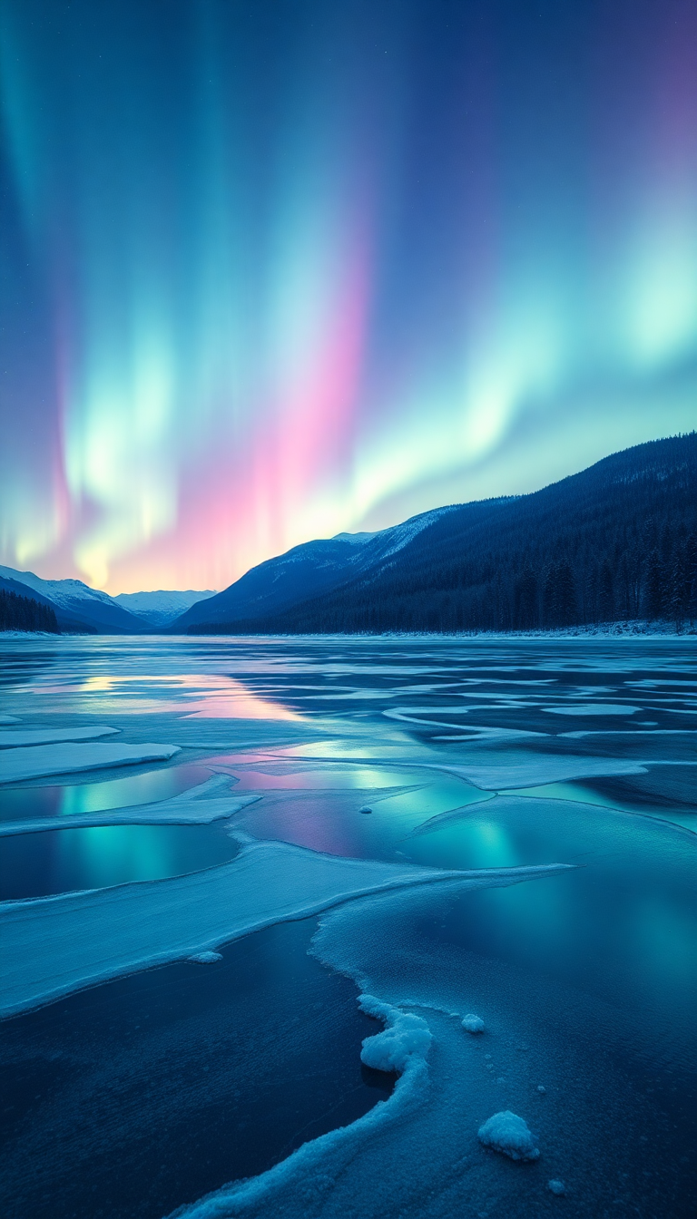 Winter Northern Lights Over Frozen Photorealistic Wallpaper