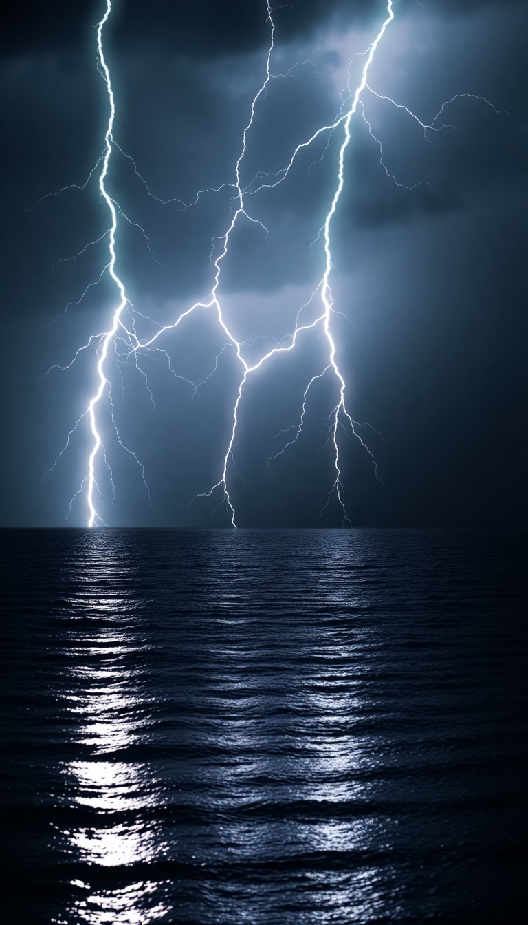 Lightning Storm Over Dark Ocean Photorealistic Wallpaper