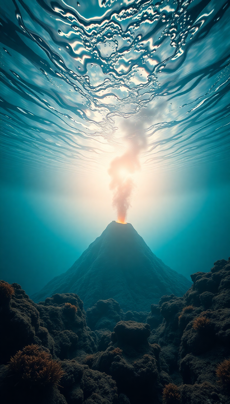 Underwater Volcano Vents Smoke Sea Photorealistic Wallpaper