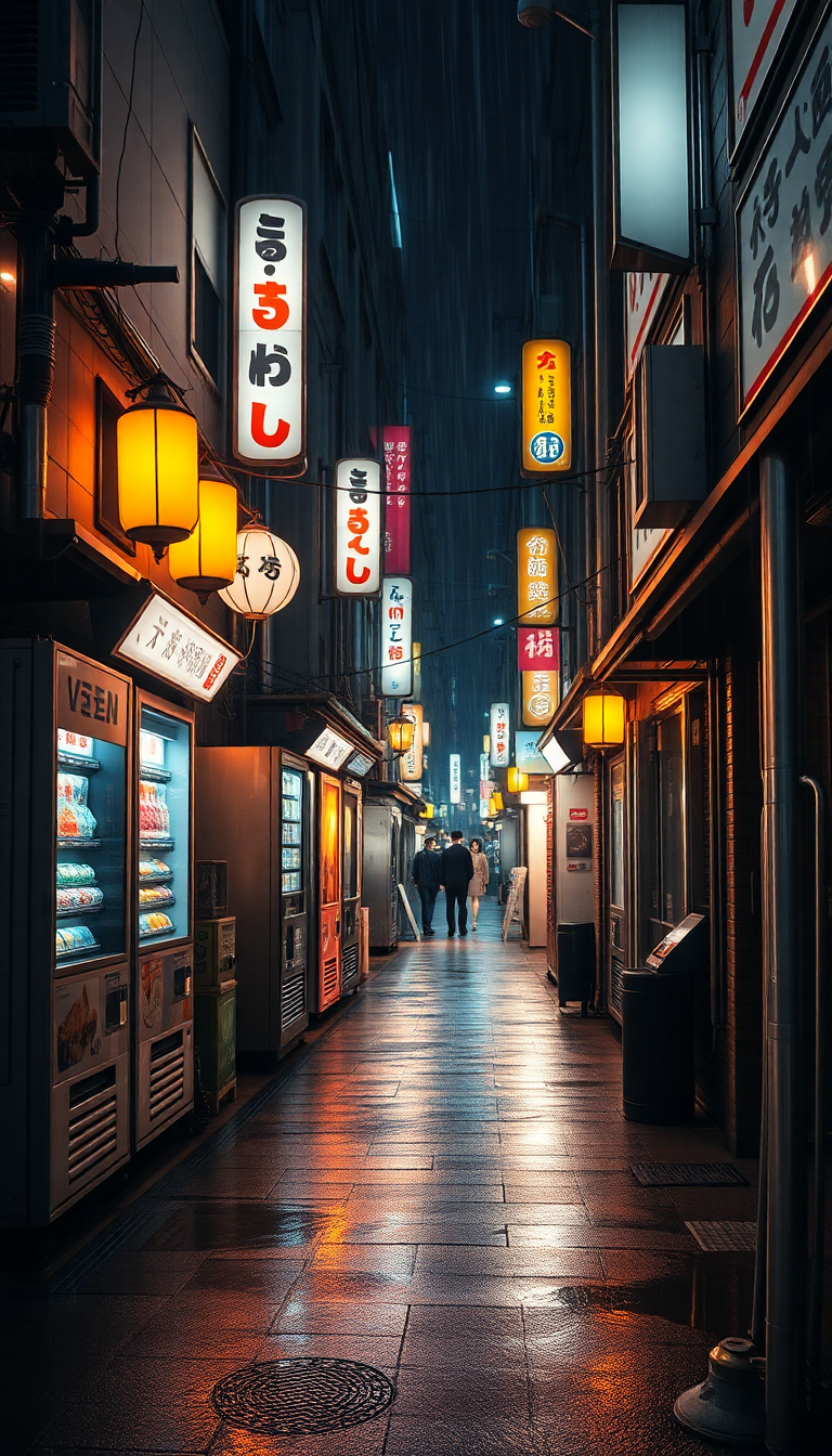 Tokyo Alley At Night Vending Photorealistic Wallpaper