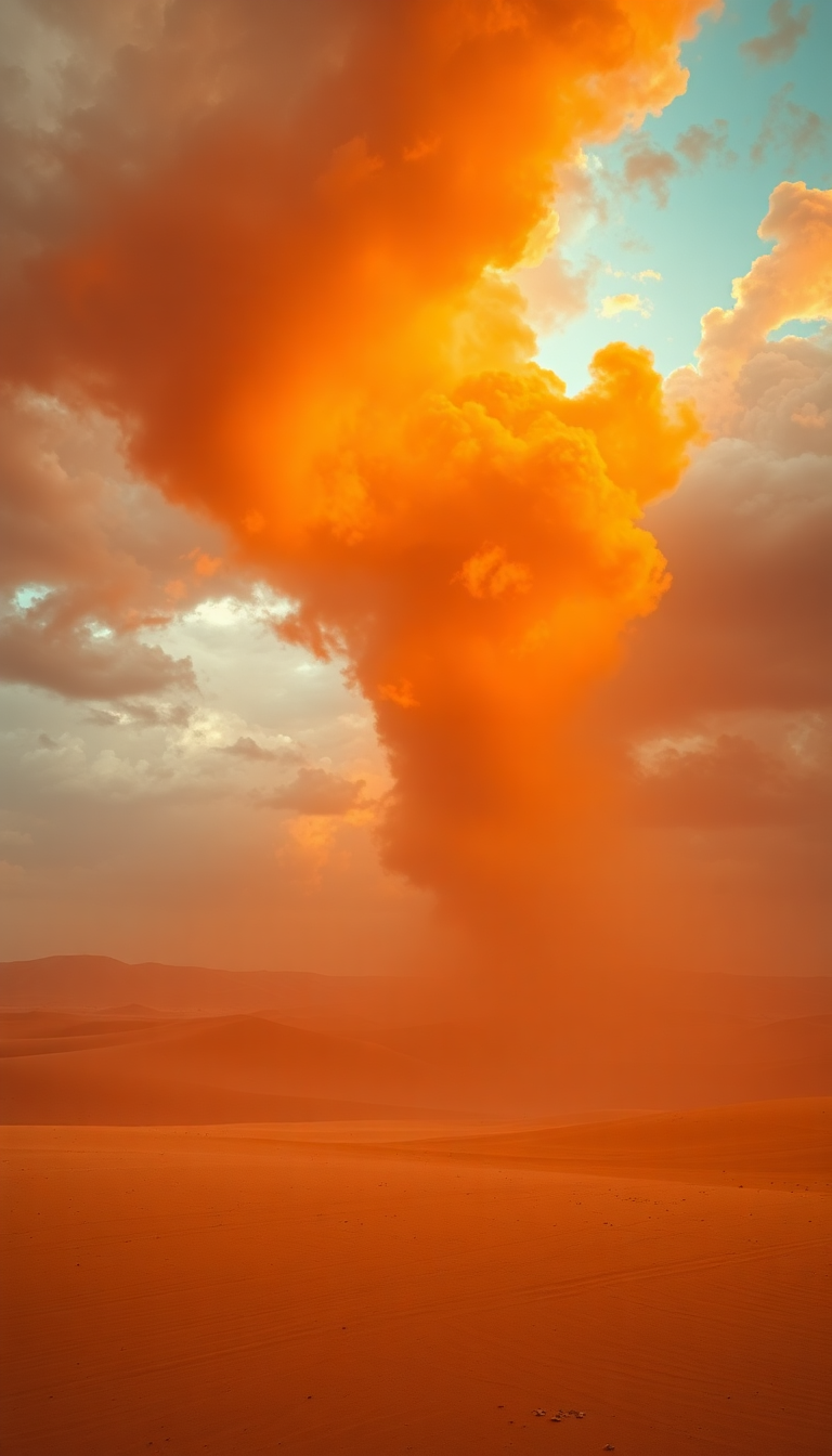 Sandstorm Approaching Desert Dramatic Orange Photorealistic Wallpaper