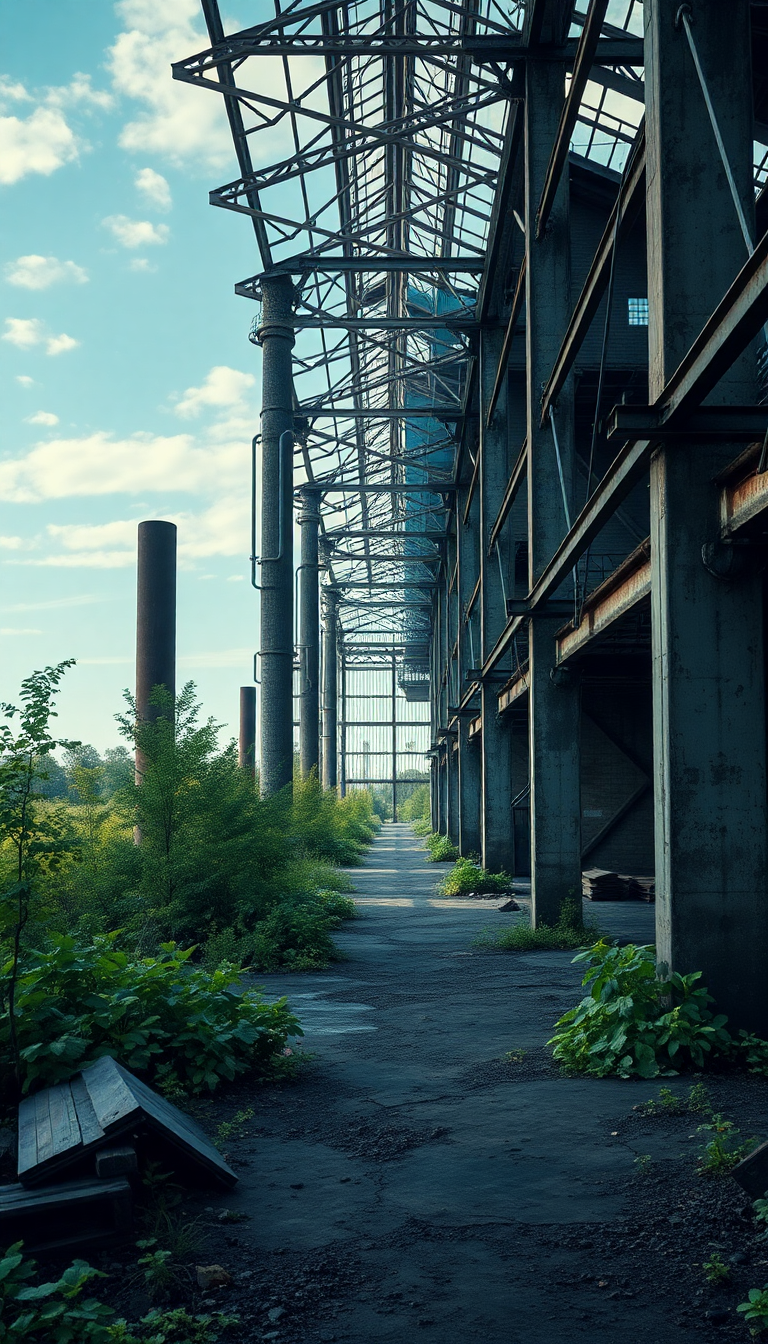 Abandoned Factory Nature Reclaiming Industrial Photorealistic Wallpaper