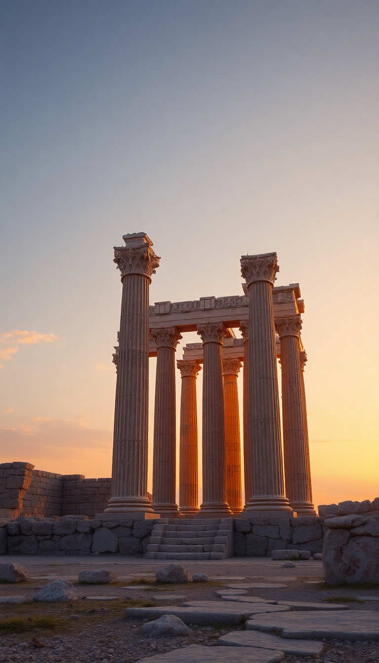 Ancient Greek Temple Ruins Golden Photorealistic Wallpaper