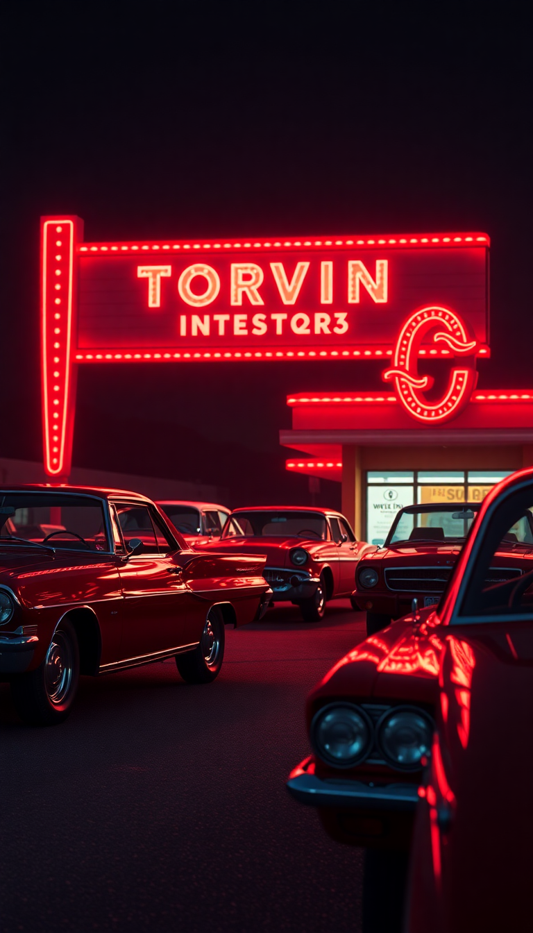 Drive-in Movie Theater Night Classic Photorealistic Wallpaper