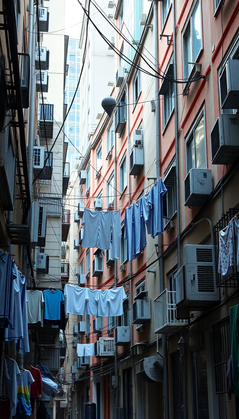 Hong Kong Density Apartments Laundry Photorealistic Wallpaper