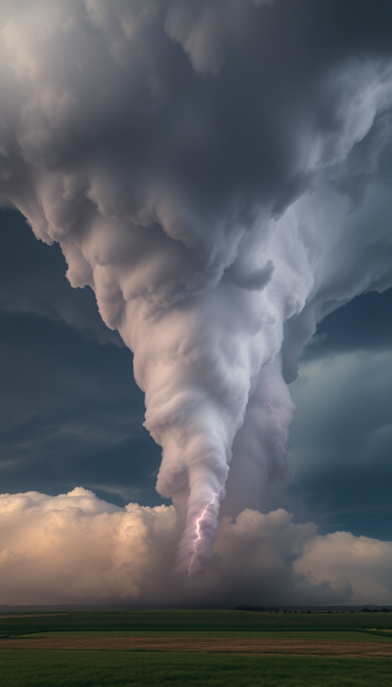 Supercell Thunderstorm Dramatic Tornado Forming Photorealistic Wallpaper