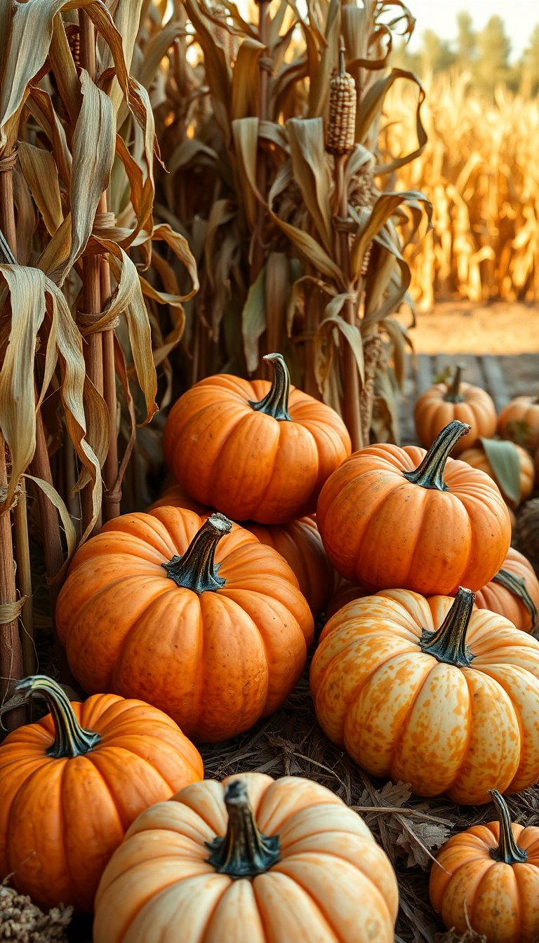 Autumn Harvest Pumpkins Corn Farm Photorealistic Wallpaper