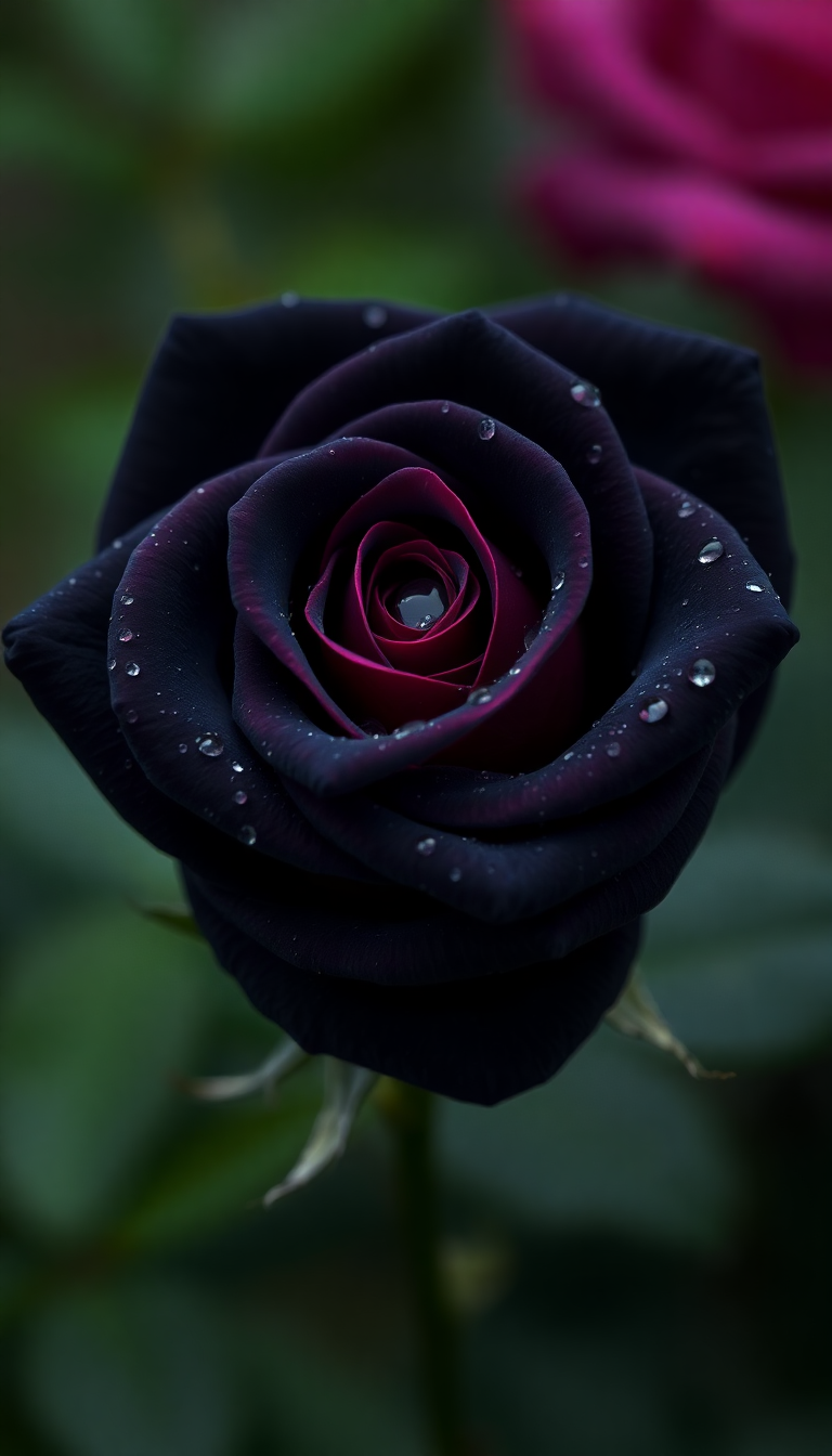 Black Rose With Water Droplets Photorealistic Wallpaper
