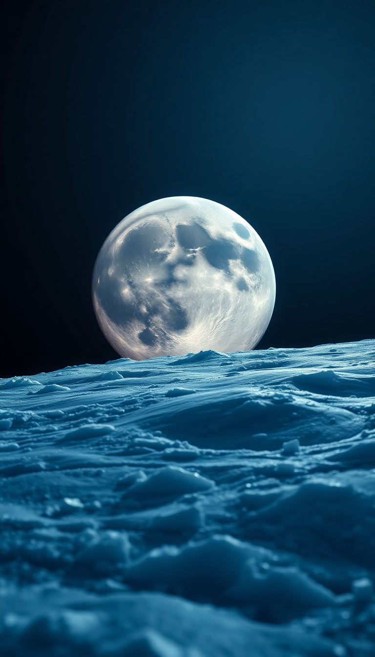 Frozen Moon Surface With Jupiter Photorealistic Wallpaper