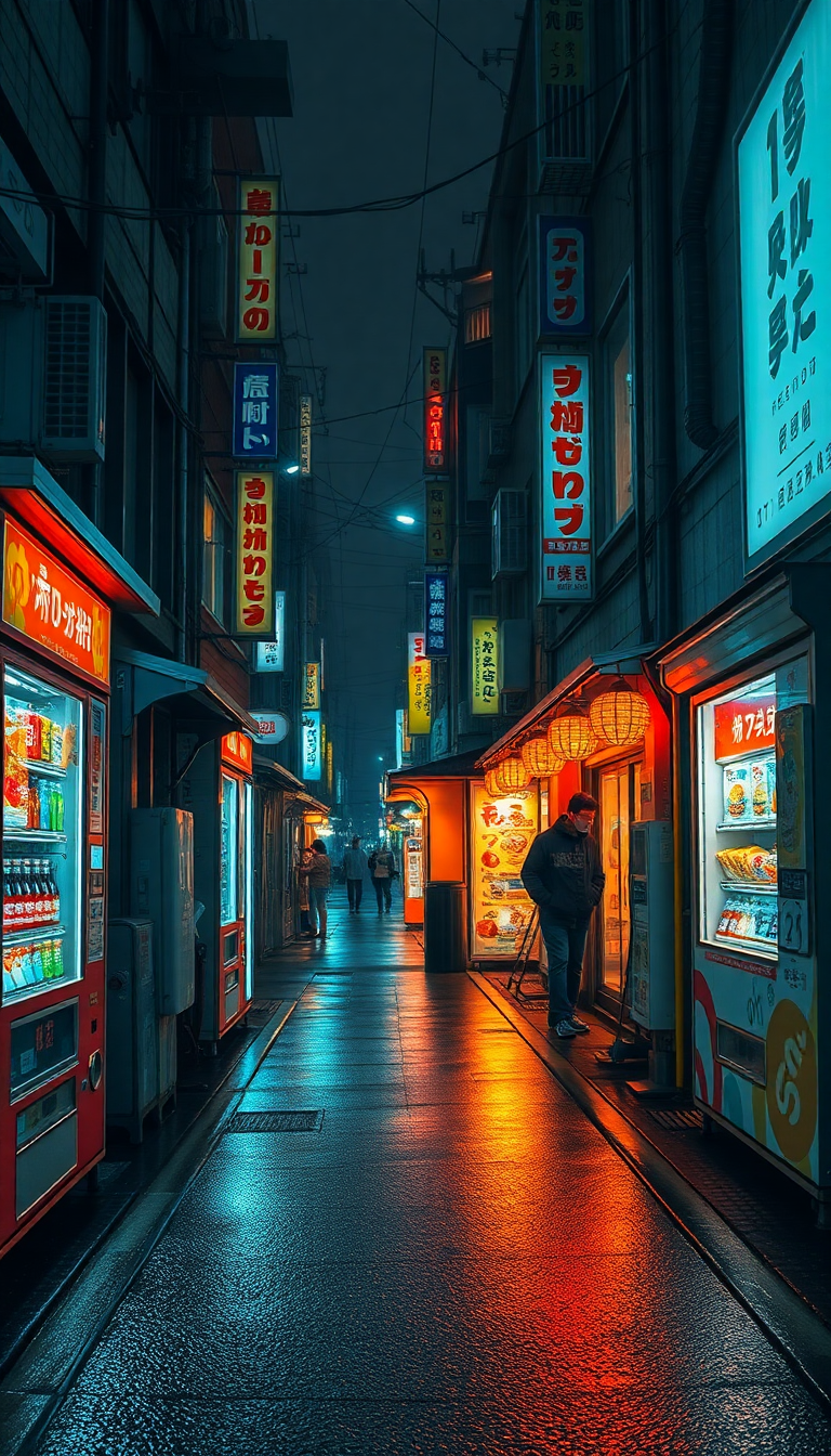 Tokyo Alley At Night Vending Photorealistic Wallpaper