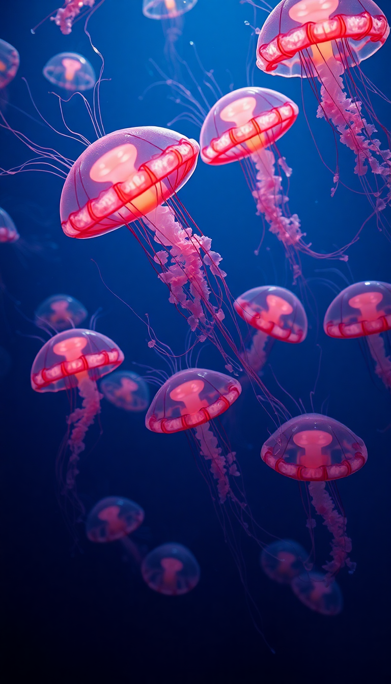 Jellyfish Swarm Deep Ocean Bioluminescent Photorealistic Wallpaper