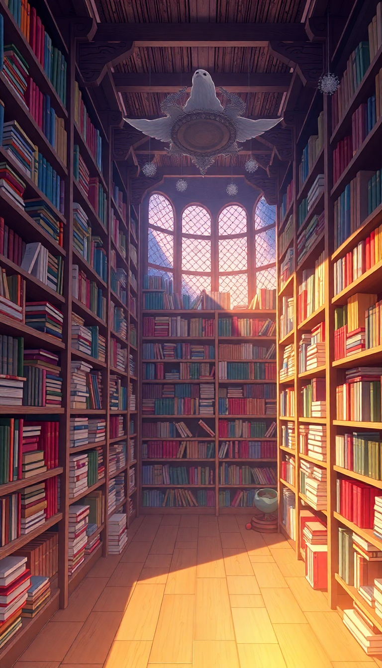 Magical Library Infinite Bookshelves Floating Anime Wallpaper