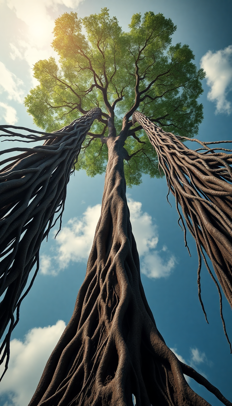 Tree Growing Upside Down Roots Digital art Wallpaper