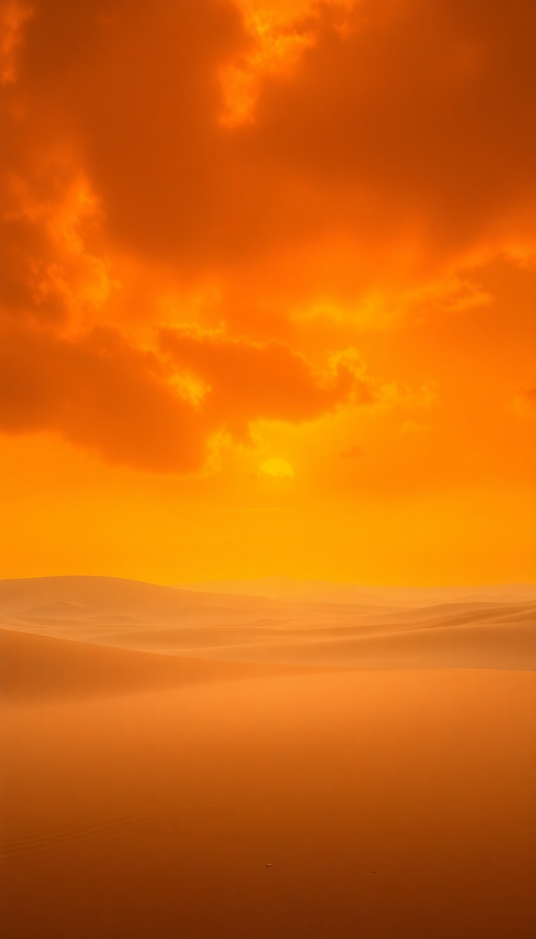 Sandstorm Approaching Desert Dramatic Orange Photorealistic Wallpaper