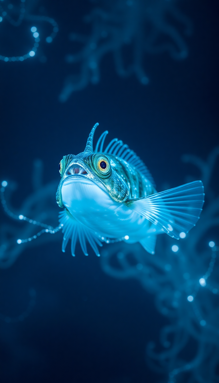 Deep Sea Anglerfish Bioluminescent Abyss Digital art Wallpaper
