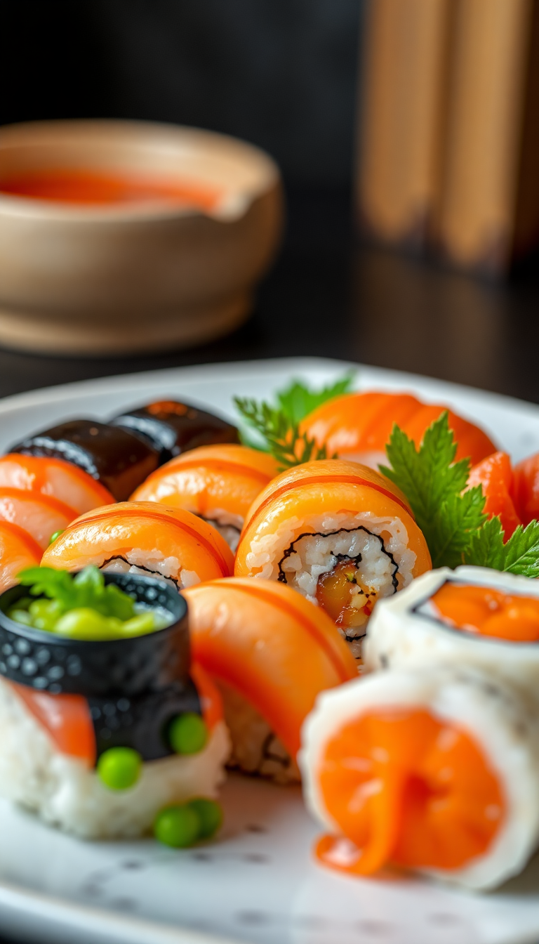 Fresh Sushi Arrangement Artistic Plating Photorealistic Wallpaper
