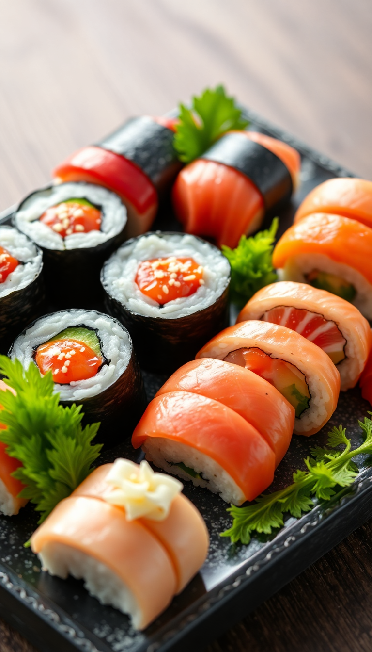 Fresh Sushi Arrangement Artistic Plating Photorealistic Wallpaper