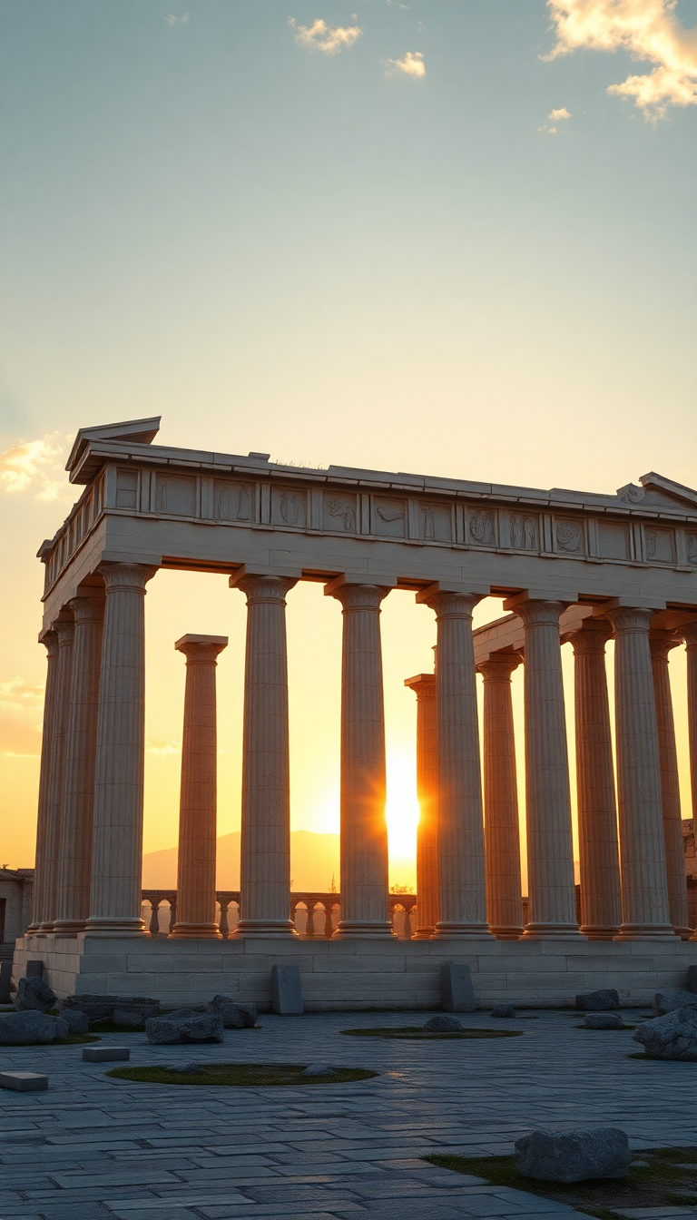 Ancient Greek Temple Ruins Golden Photorealistic Wallpaper