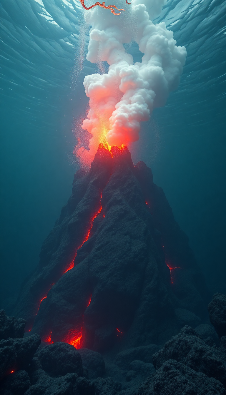 Underwater Volcano Vents Smoke Sea Photorealistic Wallpaper