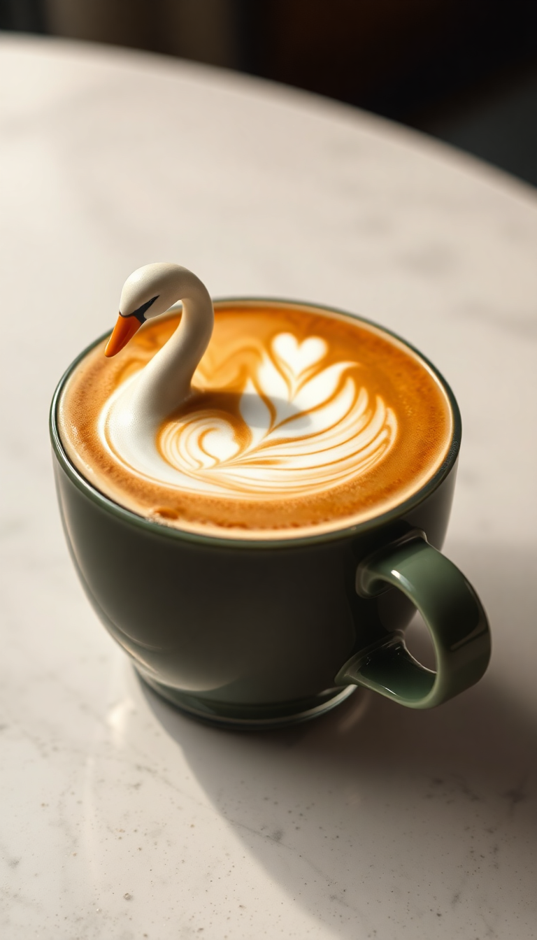 Perfect Latte Art Swan Milk Photorealistic Wallpaper