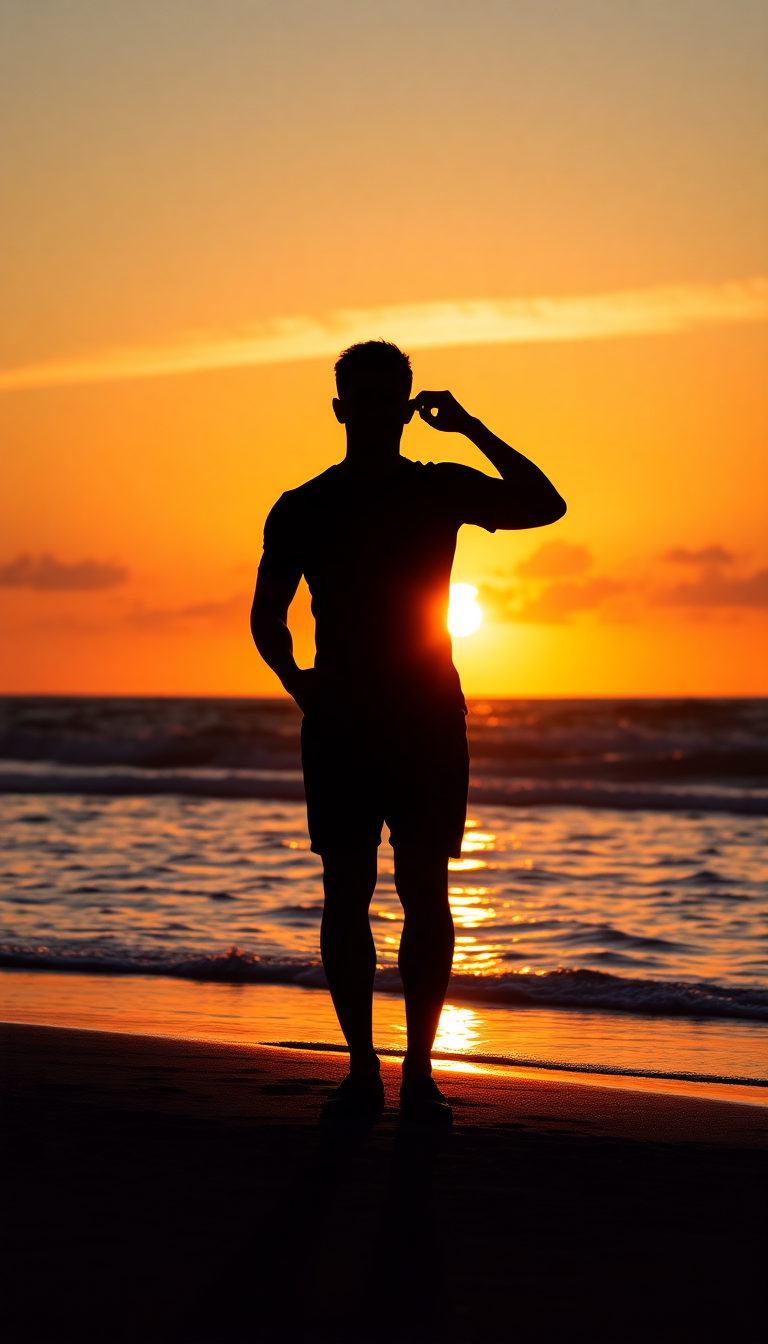 Beach Sunset Golden Hour Silhouette Photorealistic Wallpaper