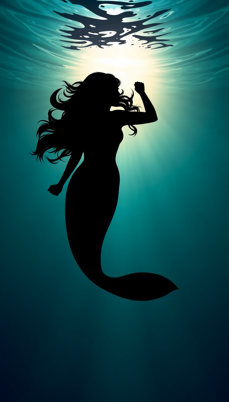 Mermaid Silhouette Swimming Toward Surface Digital art Wallpaper